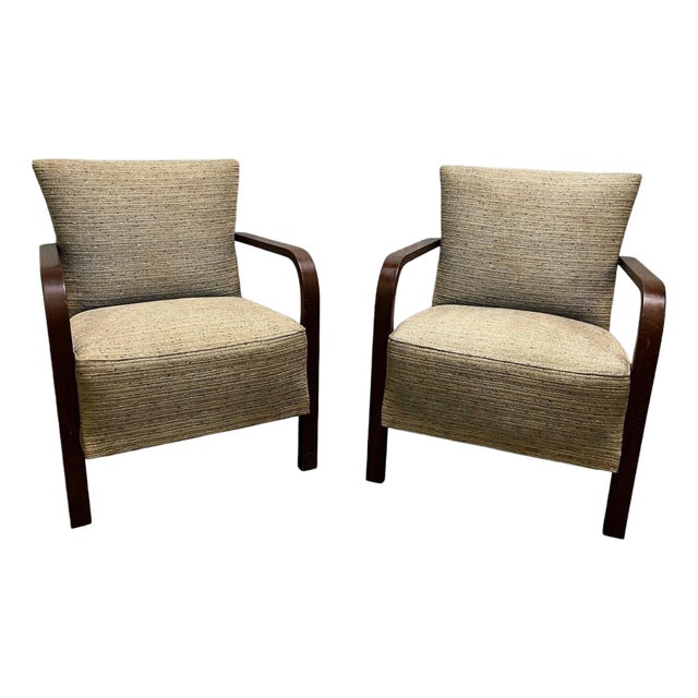 Early 20th Century H-213 Armchairs attributed to Jindřich Halabala, Czechoslovakia, 1930s, Set of 2 For Sale