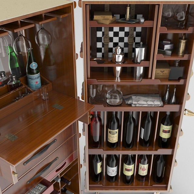 2000 - 2009 Authentic Stateroom Steamer Trunk Bar Cabinet - Off White For Sale - Image 5 of 11