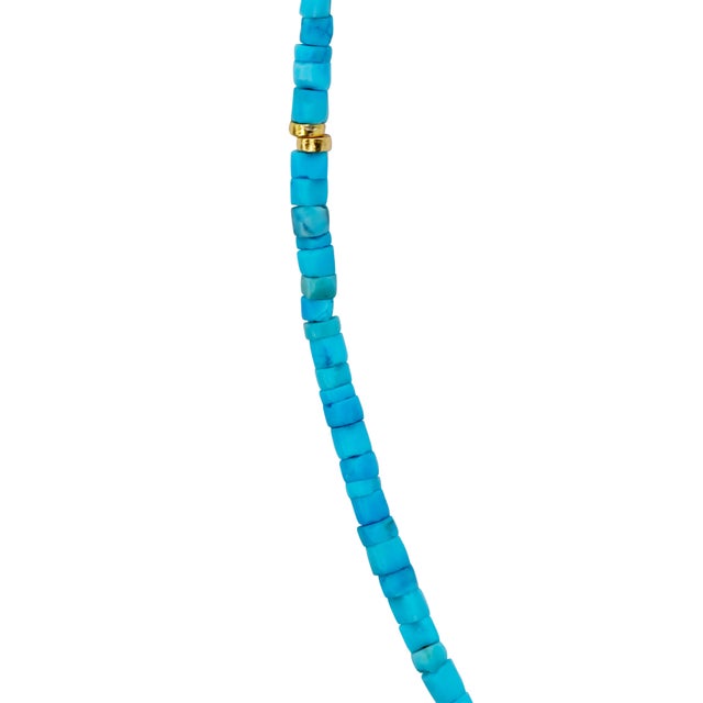 Turquoise Tiny Turquoise Tube Gold Bead Necklace For Sale - Image 8 of 12