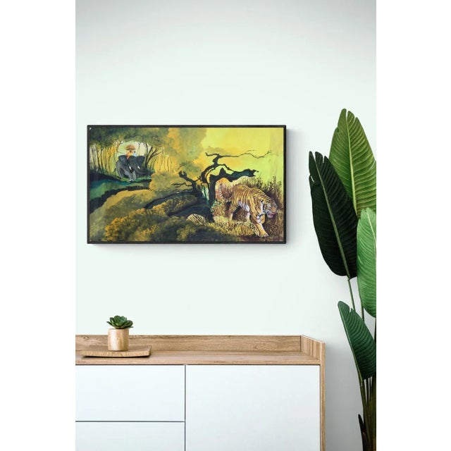 1960s Signed Gouache Painting "Tiger Hunt" For Sale - Image 10 of 10