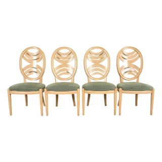 Henredon Modern Art Deco Carved Oak Dining Chairs, Set of Four For Sale