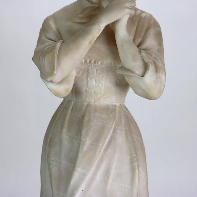 Antique Alabaster Sculpture of a Woman With Marble Base, Artist Signed, C1890 For Sale - Image 4 of 15