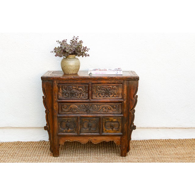 Chinese Antique Chinese Carved Six-Drawer Dresser For Sale - Image 3 of 12
