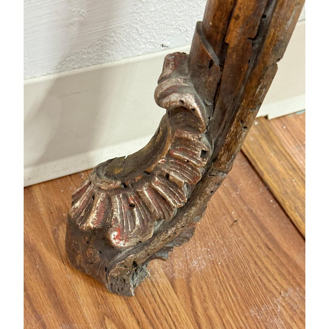 Yellow Italian Baroque Carved Wood Console Siena Marble Top Encrusted Nautilus Fossils For Sale - Image 8 of 12