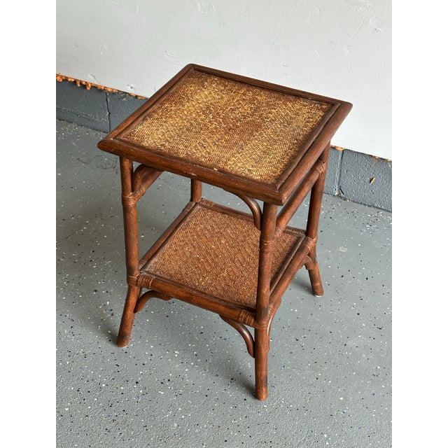 English 1980s Bamboo and Cane British Colonial Style End Table For Sale - Image 3 of 9
