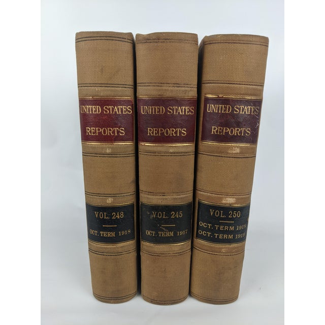 Paper 1918 United States Reports Supreme Court Law Books, Tan, Burgundy & Black, Set of 3 For Sale - Image 7 of 12