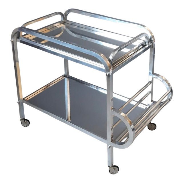 Art Deco French Drinks Trolley with Mirrored Glass & Removable Tray, 1930s, Set of 2 For Sale