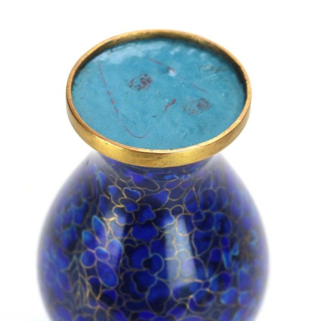 Blue Chinese Blue Cloisonne Floral Enameled Vase 20thC For Sale - Image 8 of 8
