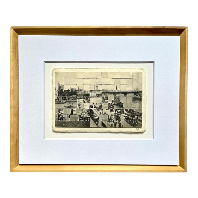 London Bridge, London, Uk - Hand Cut and Woven Vintage Photo Postcards, Framed For Sale