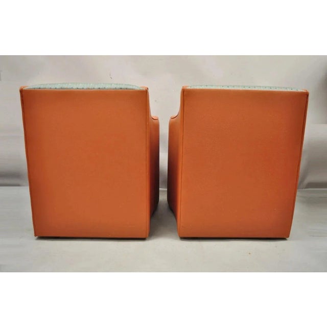 Late 20th Century Postmodern Orange Green Lounge Chairs by Global Upholstery Company LTD - A Pair For Sale - Image 9 of 12