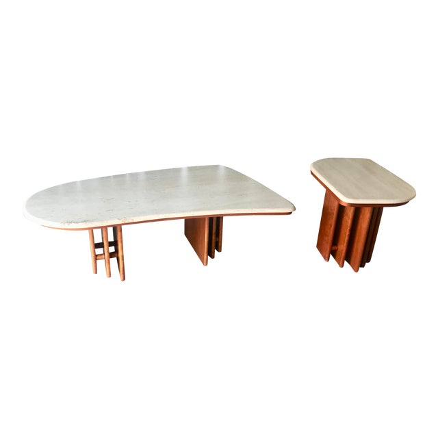 Modern Travertine Coffee And End Table Set 2 Pieces Chairish
