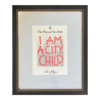 "I Am a City Child" Original Framed Painting on Vintage Plaza Hotel Stationery For Sale