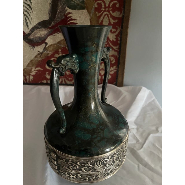 Japanese Vintage Japanese Bronze Dragon Motif Amphora Vessel For Sale - Image 3 of 8