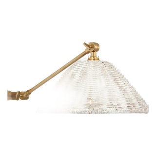 Marie Flanigan for Visual Comfort Signature Wimberley Single Library Wall Light in Soft Brass with White Wicker Shade For Sale