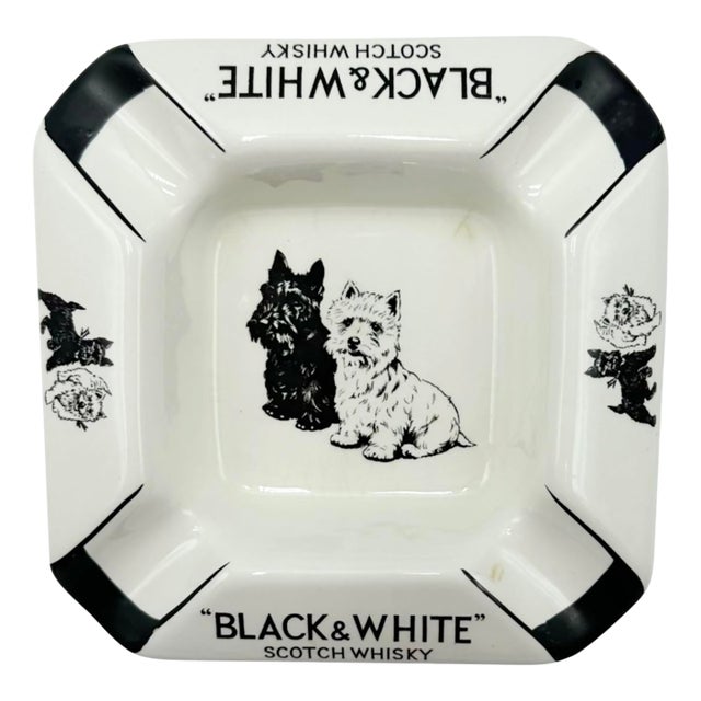 Vintage Black & White Scotch Whiskey Scottie & Westie Dogs Ashtray For Sale