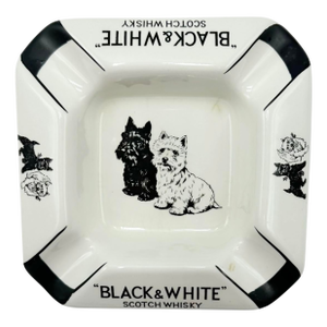 Vintage Black & White Scotch Whiskey Scottie & Westie Dogs Ashtray
