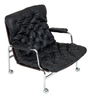 Karin Lounge Chair in Black Leather by Bruno Mathsson for Dux