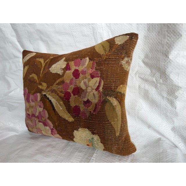 Mid-Century Modern 19th Century Antique Aubusson Botanical Tapestry Pillow For Sale - Image 3 of 7