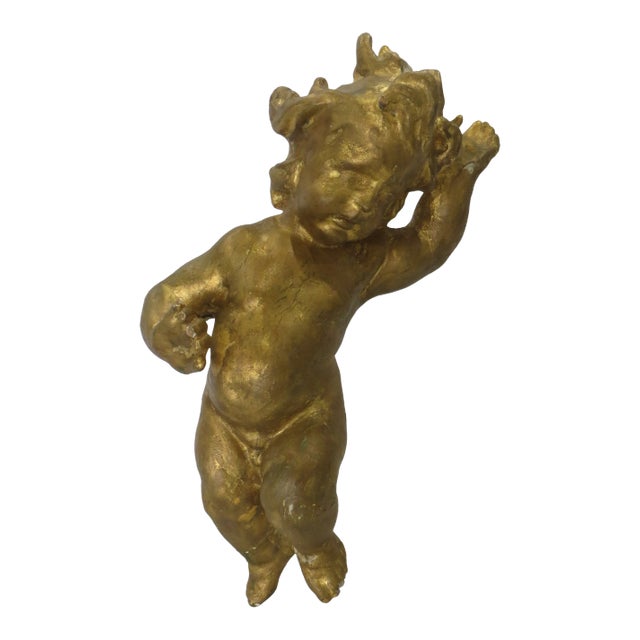 Gold Gilded Putti on Lucite Stand For Sale