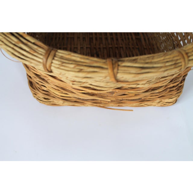 Wood Vintage Woven Wicker & Rush Market Basket For Sale - Image 7 of 11