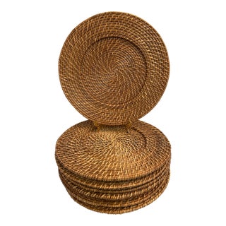 Contemporary 14.5” Woven Wicker and Rattan Plate Chargers - A Set of 8 For Sale
