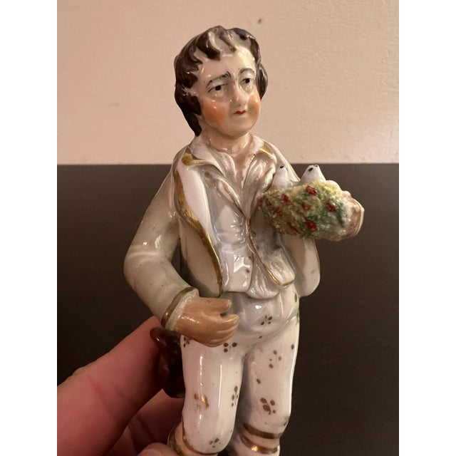 American Antique English Staffordshire Man With 2 Doves Figure Circa 1860's For Sale - Image 3 of 9