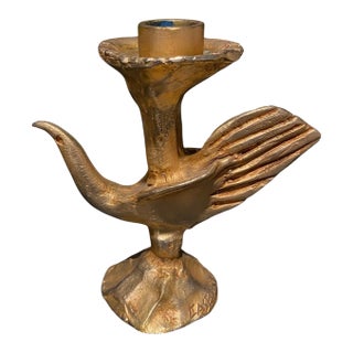 Mid 20th Century Pierre Casenove Bronze Gold Gilded Candle Holder For Sale