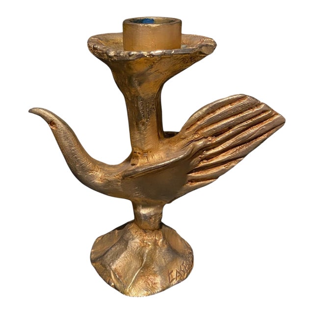 Mid 20th Century Pierre Casenove Bronze Gold Gilded Candle Holder For Sale