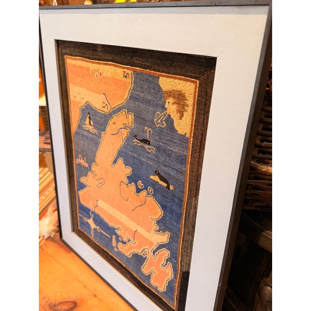 Textile Vintage Framed Grenfell Newfoundland and Labrador Map Hooked Mat c.1936 For Sale - Image 7 of 9