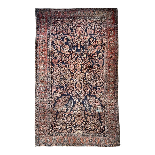 1920's Royal Mohajeran Sarouk With Peacocks, Butterflies, Cocoons & Zoroastrian Flames Rug 9 X 15.1 For Sale