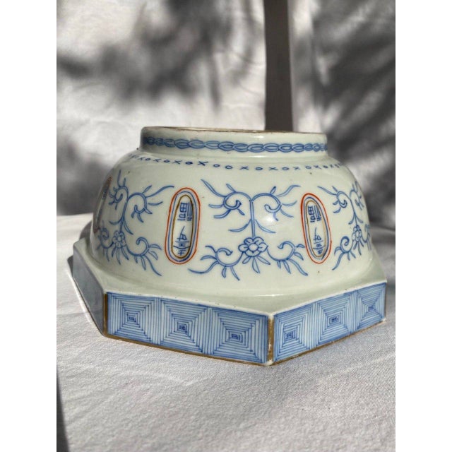 Late 19th Century Chinese Octagonal Scholar’s Bowl With Figural Cartouches For Sale - Image 9 of 13