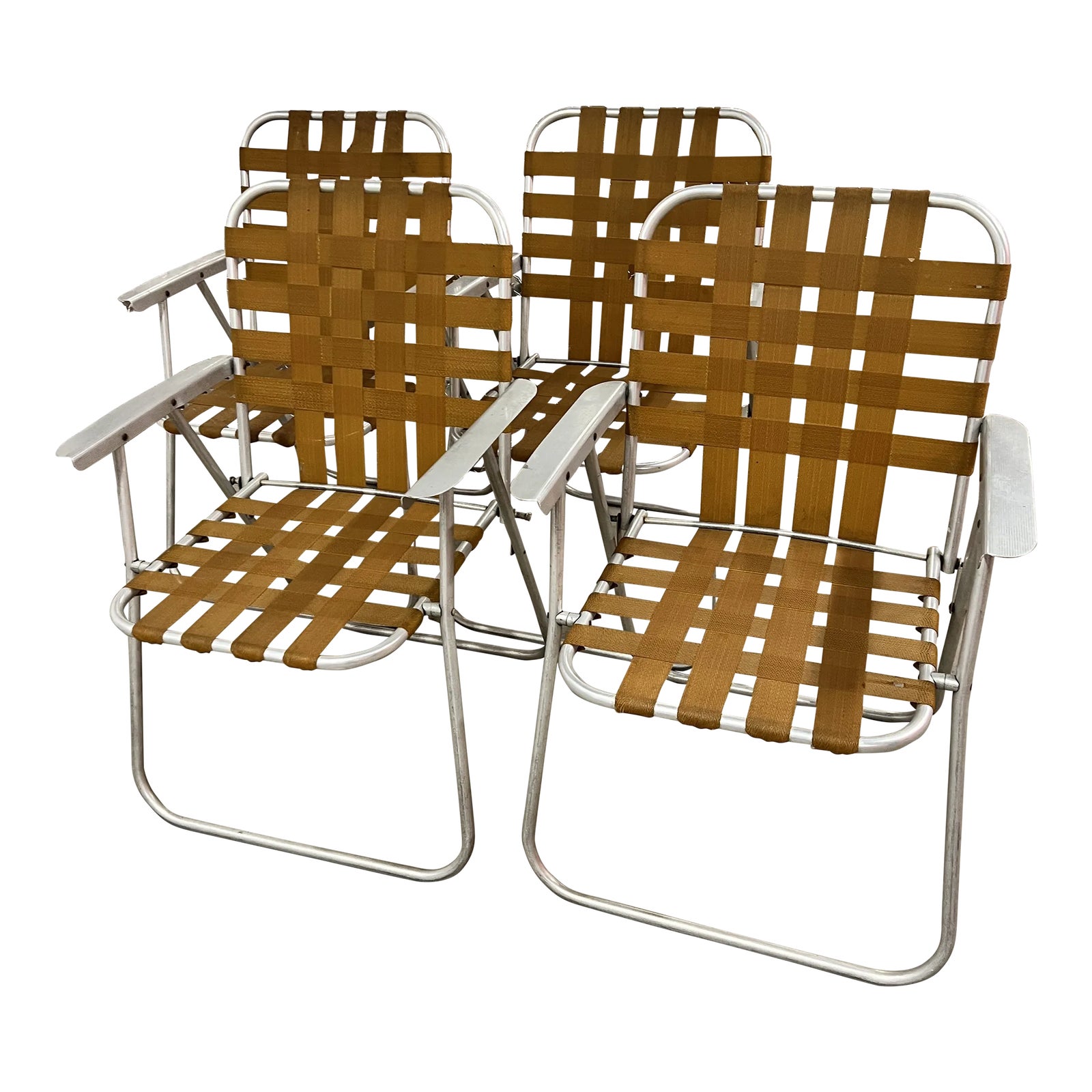 Vintage Aluminum Strap Folding Chairs - Set of 4 | Chairish