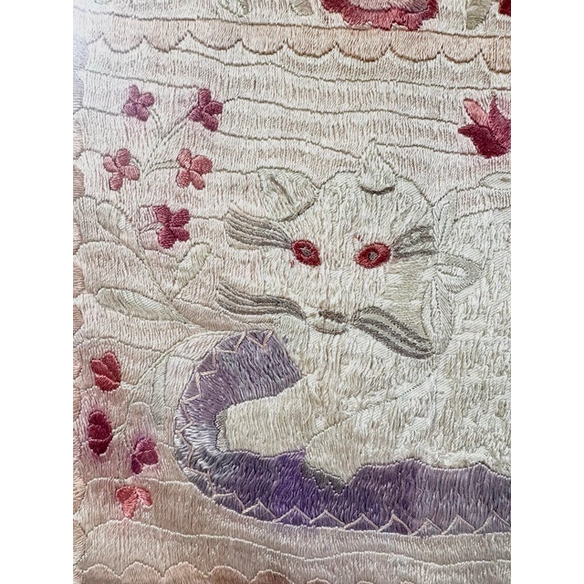 Antique Folk Art Cat Silk Embroidery in Frame For Sale - Image 9 of 13