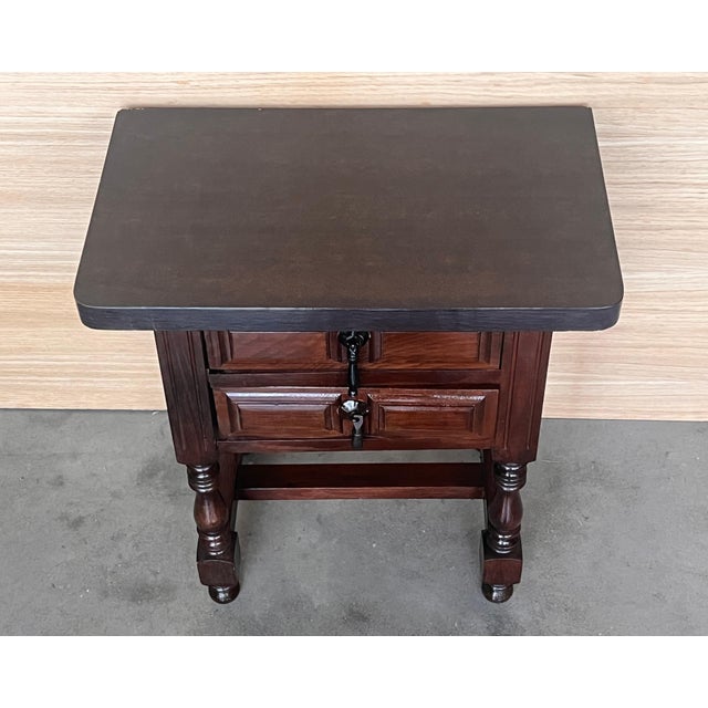 Early 20th Century Pair of Spanish Nightstands with Two Drawers and Iron Hardware For Sale - Image 11 of 18