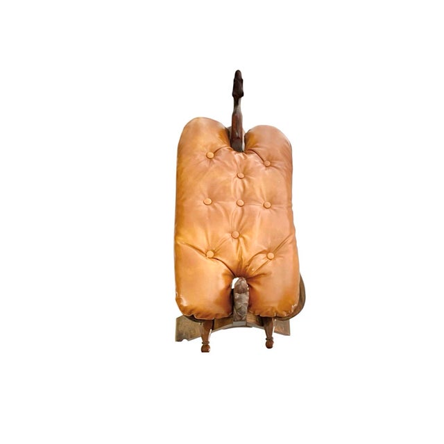 Brown Late 20th Century Ottoman Leather Cushion on Wood Stand Camel Saddle Stool Vintage Egyptian Decor For Sale - Image 8 of 11