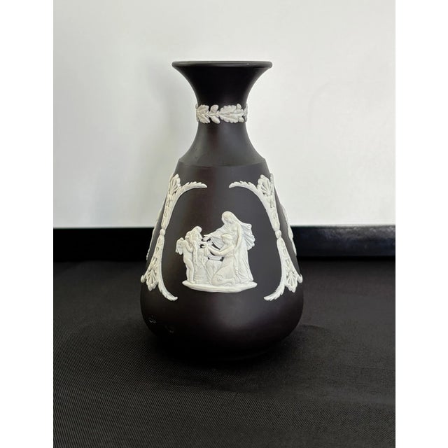 1990s Vintage MCM Wedgwood Jasperware Black/White Bud Vase For Sale - Image 5 of 6