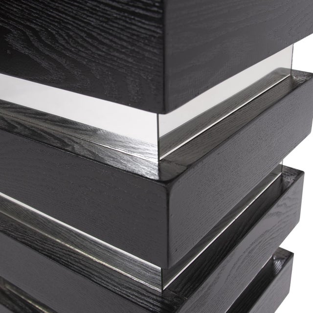 2020s Stepped Black Wood Veneer Pedestal with Mirror - Tall For Sale - Image 5 of 7
