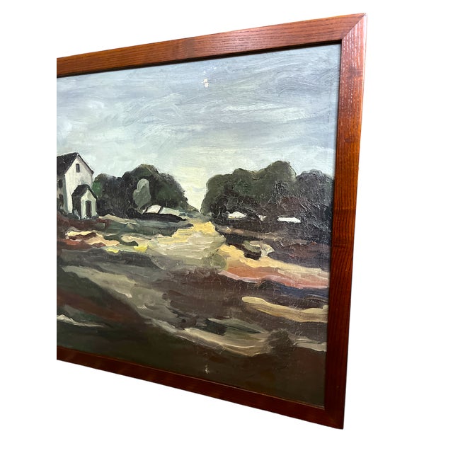 Mid 20th Century Mid 20th Century Vintage Mid-Century Expressionist Landscape Painting Signed G. Bronson, Framed For Sale - Image 5 of 10