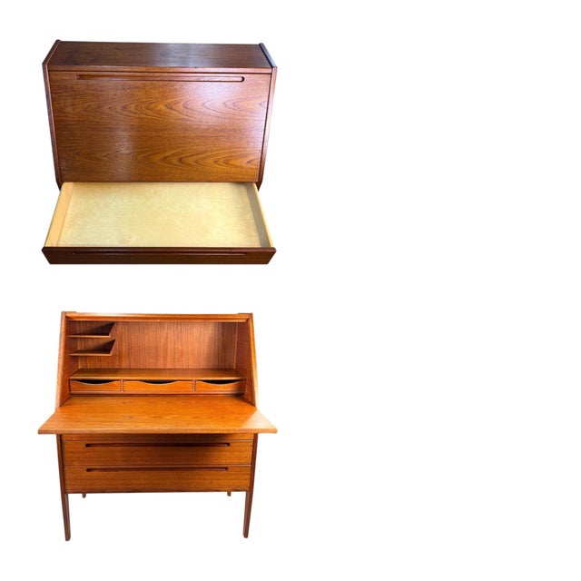 1950s Mid 20th Century Danish Modern Teak Flip Top Secretary Desk For Sale - Image 5 of 12