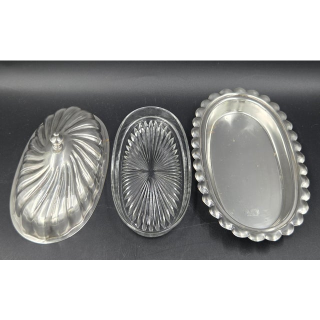 Metal Mid 20th Century Sheffield Victorian Style Silver Plated Spiral Covered Butter Dish W/ Glass Insert For Sale - Image 7 of 18