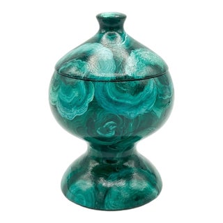 Vintage Empire Revival Faux Malachite Hand Painted Small Table Article Urn For Sale