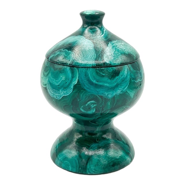 Vintage Empire Revival Faux Malachite Hand Painted Small Table Article Urn For Sale