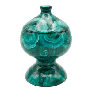 Vintage Empire Revival Faux Malachite Hand Painted Small Table Article Urn
