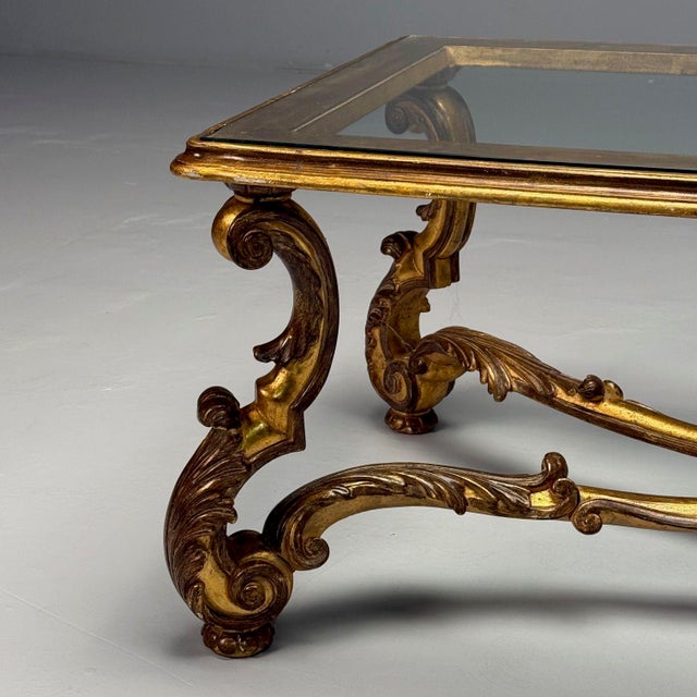 Hollywood Regency, Coffee Table, Gilt Wood, Gold Leaf, Glass, Italy, 1960s For Sale - Image 12 of 12
