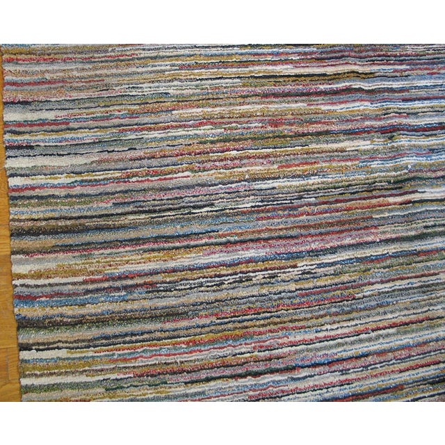 Abstract 1930s Multicolor Stripe Geometric Antique American Hooked Rug 5'5" X 8'7" Hand Knotted Wool Carpet For Sale - Image 3 of 6
