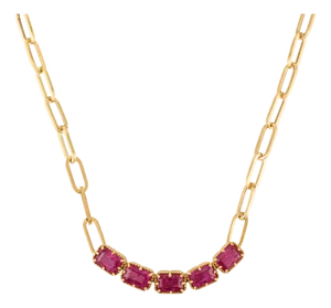 VRJewels 18k Gold Five Stone Ruby Paperclip Chain Contemporary Necklace