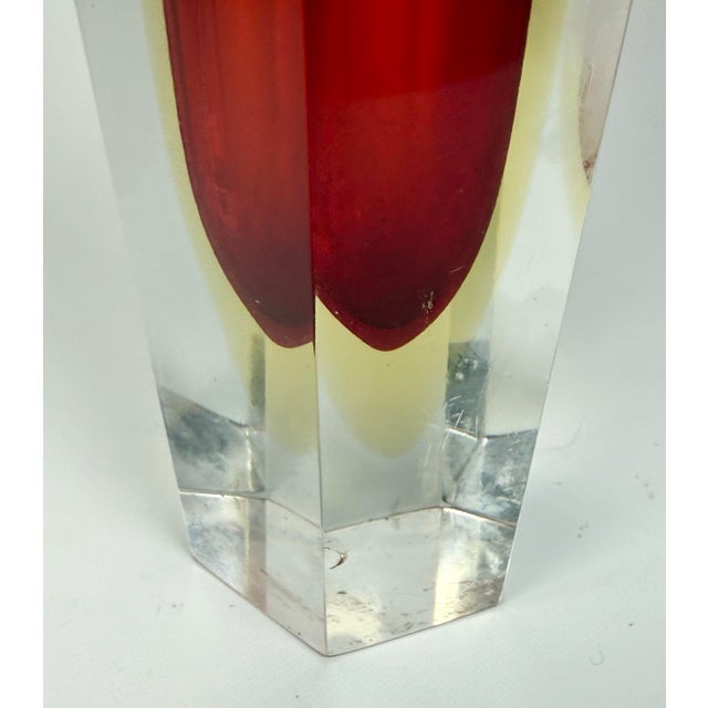 Glass Vintage Red Murano Attributed Sommerso Hexagonal Vase by Mandruzzato For Sale - Image 7 of 10