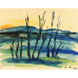 Watercolor Landscape - Setting Sun For Sale