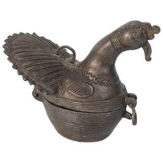 Peacock Sculpture Patinated Bronze Box Islamic Art Mughal India For Sale