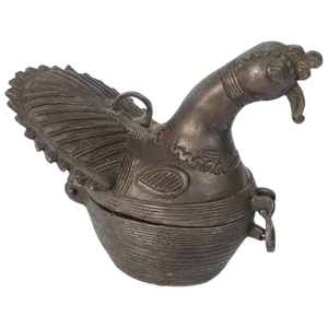 Peacock Sculpture Patinated Bronze Box Islamic Art Mughal India